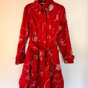 Samuel Dong Classic Bubble Dress Coat Red Medium Trench Coat/ fragrance free